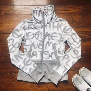 Lululemon Peplum Jacket Grey/White Pink Accent Sz4